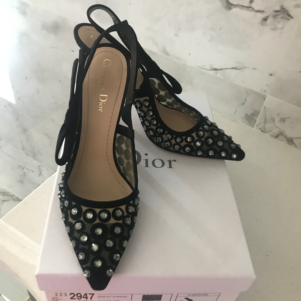 Dior Swarovski Black sling back shoes